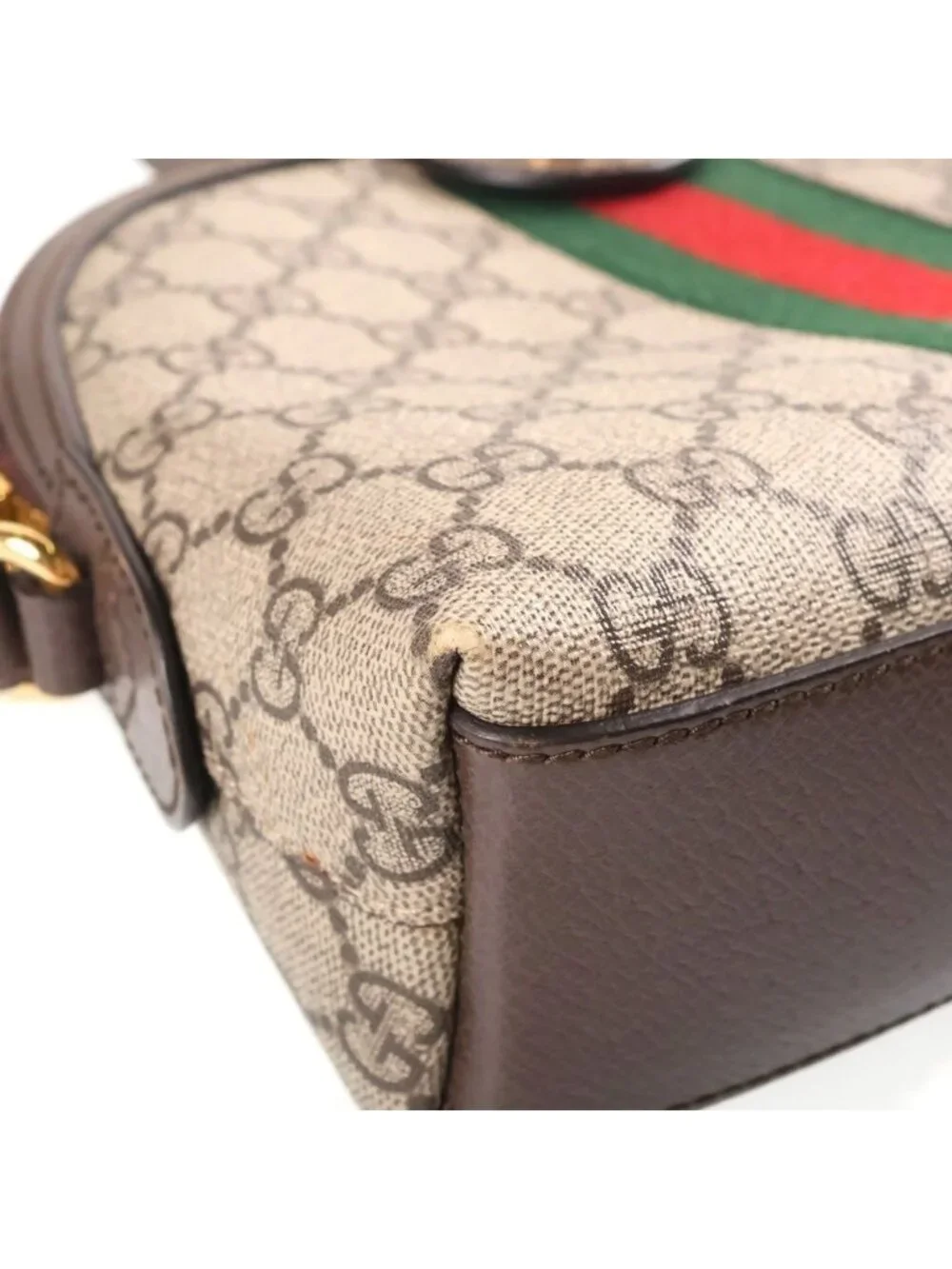Gucci GG Supreme Ophidia Shoulder Bag Beige Brown Leather